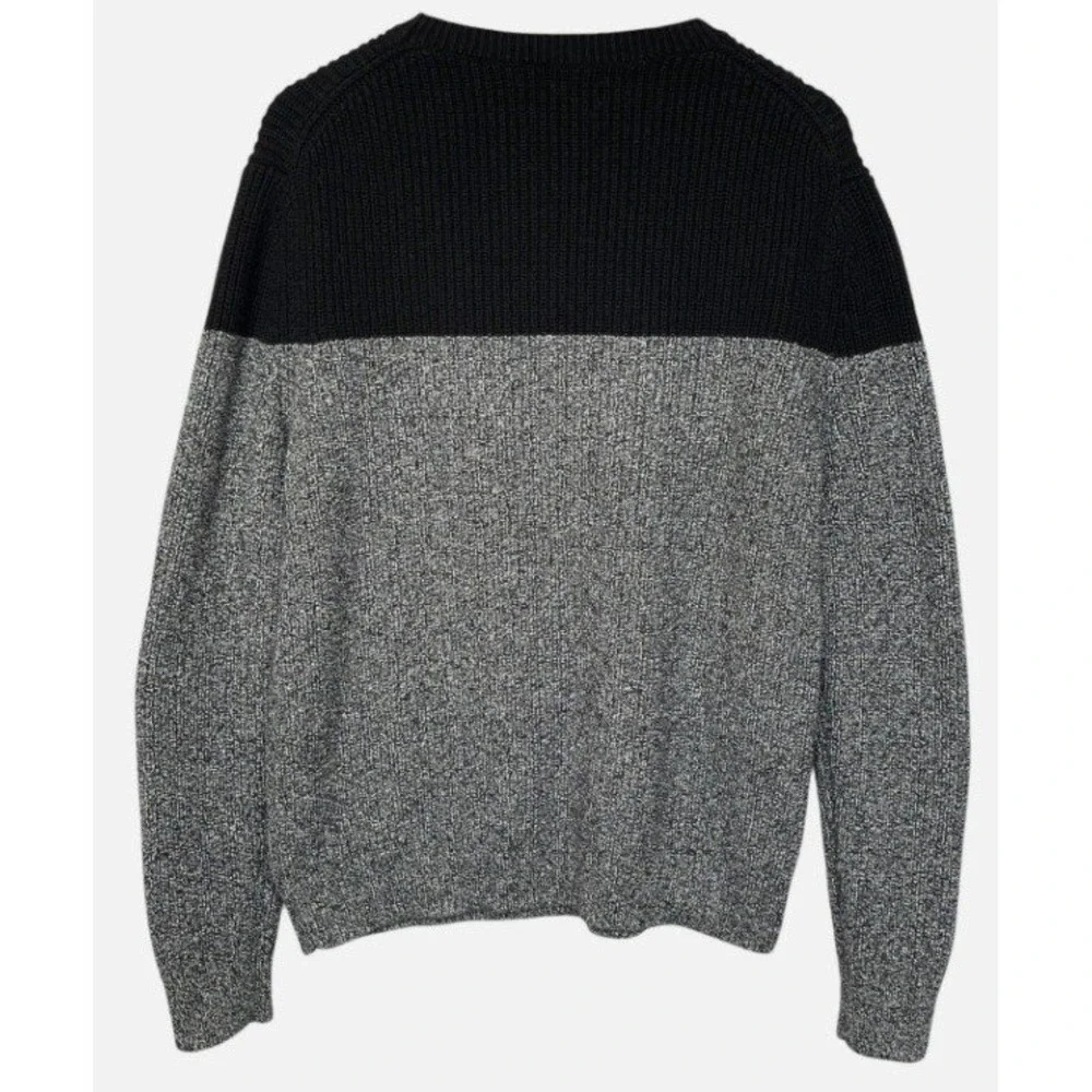 Banana Republic Sweater Mens Large Black Grey Colorblock Wool Blend Excellent